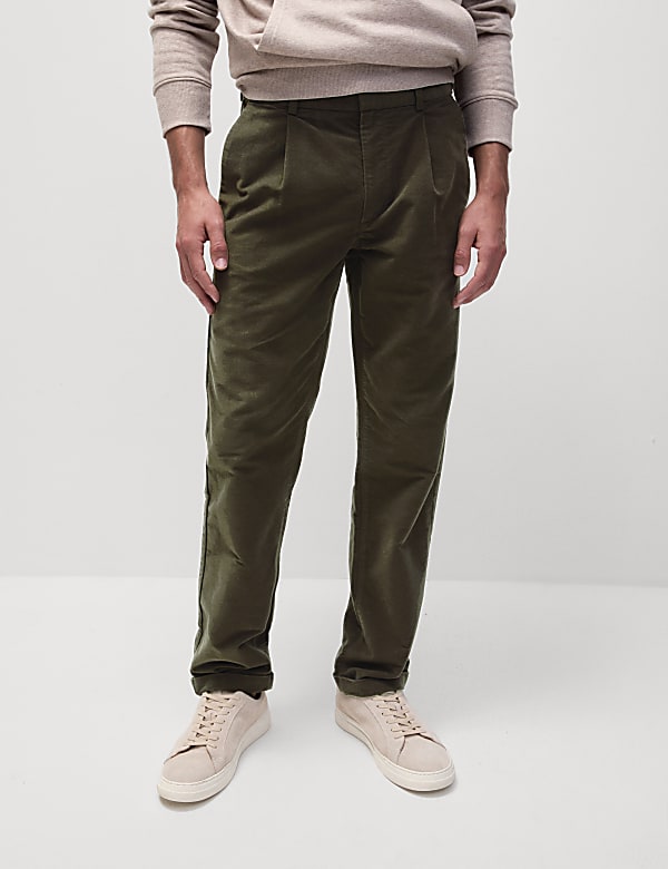 Regular Fit Italian Moleskin Pleated Trousers - AL