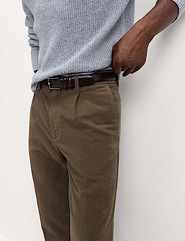 Regular Fit Italian Moleskin Trousers - NZ