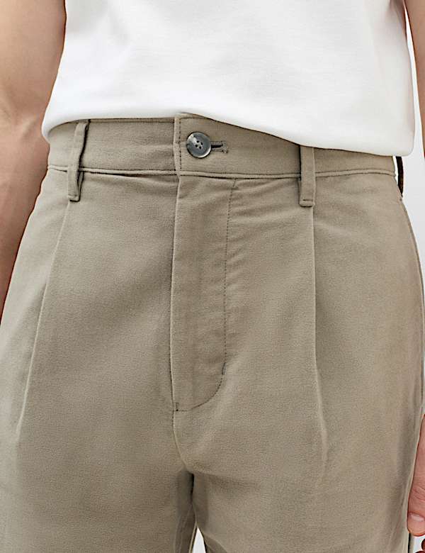 Pantalon &agrave; pli coupe d&eacute;contract&eacute;e en moleskine de coton - CH