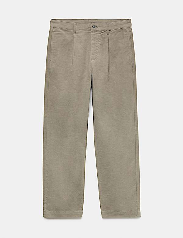 Pantalon &agrave; pli coupe d&eacute;contract&eacute;e en moleskine de coton - CH