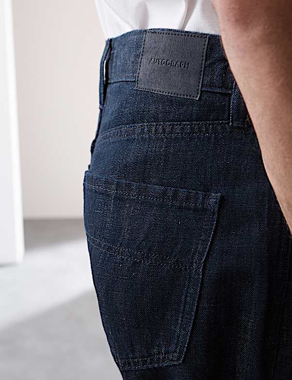 Loose Fit Lightweight Linen Blend Jeans - JE