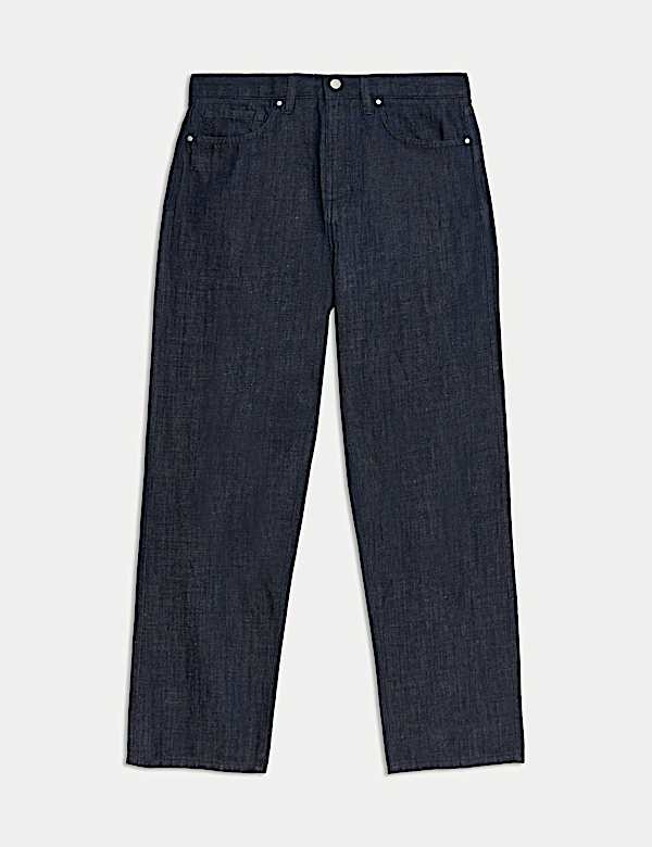 Loose Fit Lightweight Linen Blend Jeans - JE