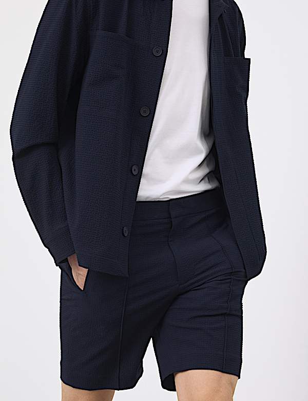 Short &eacute;l&eacute;gant en seersucker extensible - BE