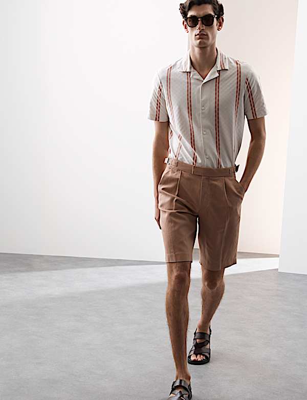 Cotton Linen Blend Single Pleat Shorts - AL