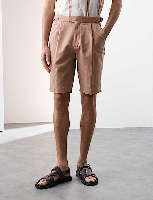 Cotton Linen Blend Single Pleat Shorts - AL