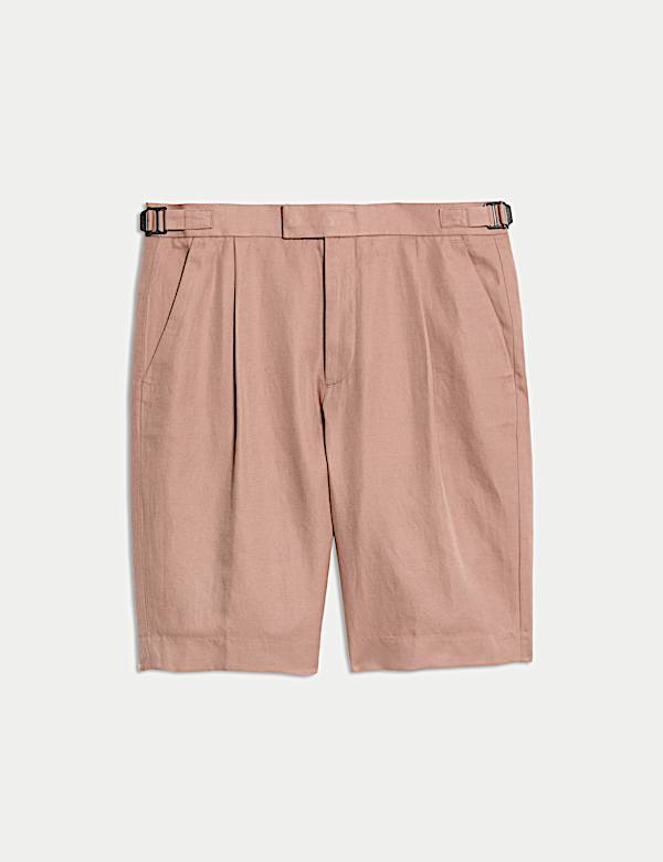 Cotton Linen Blend Single Pleat Shorts - AL