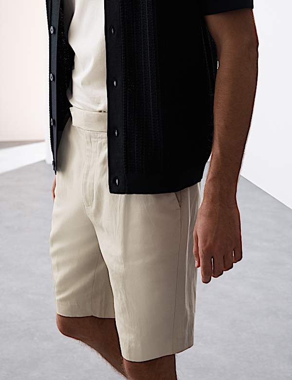 Cotton Linen Blend Single Pleat Shorts - PL