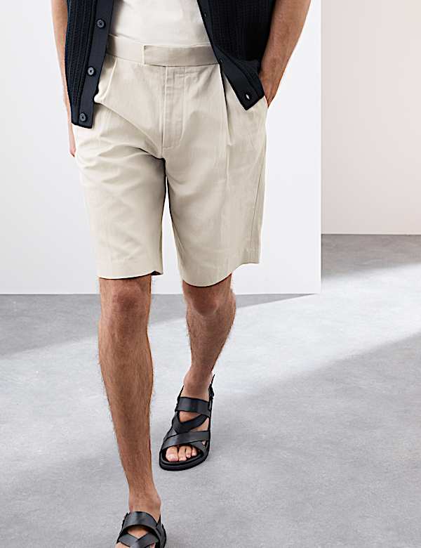 Cotton Linen Blend Single Pleat Shorts - PL