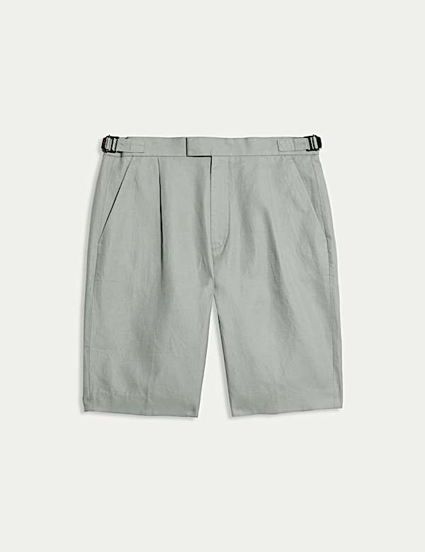 Cotton Linen Blend Single Pleat Shorts - FR