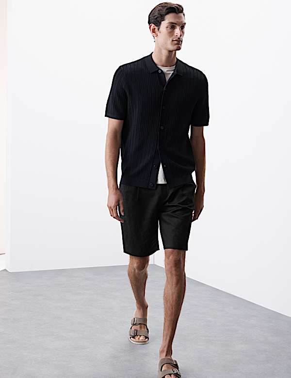 Cotton Linen Blend Single Pleat Shorts - DK