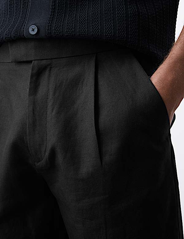 Cotton Linen Blend Single Pleat Shorts - DK