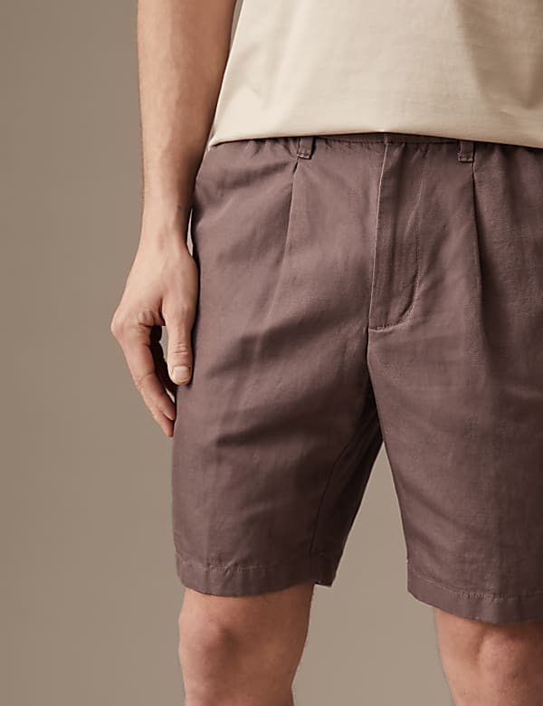 Cotton Linen Elasticated Waist Chino Shorts