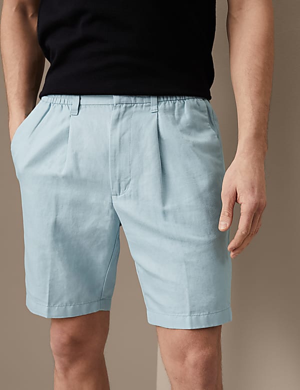 Cotton Linen Elasticated Waist Chino Shorts