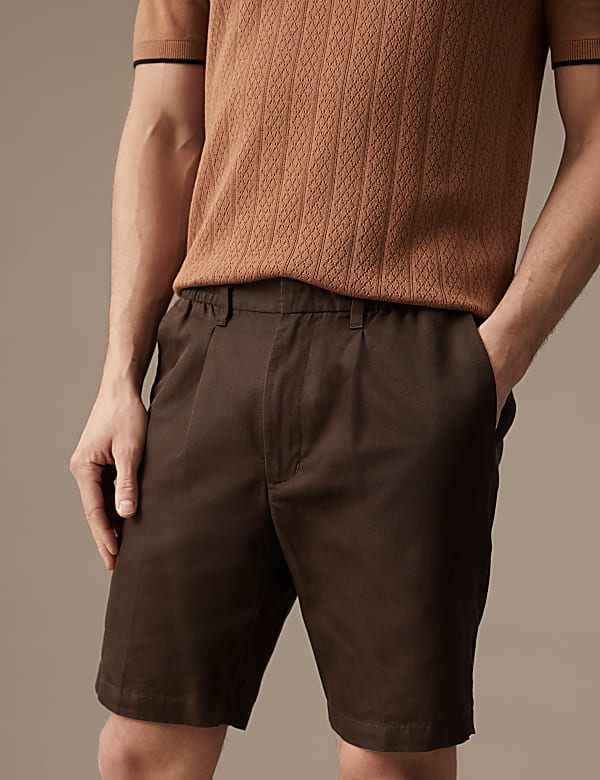 Cotton Linen Elasticated Waist Chino Shorts