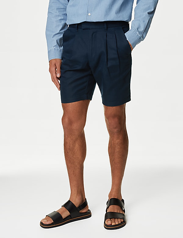 Linen Blend Pleat Front Shorts - NL