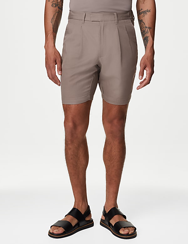 Linen Blend Pleat Front Shorts - NL
