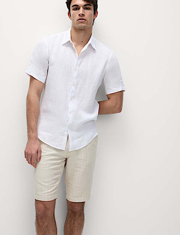 Regular Fit Cotton Linen Blend Chino Shorts