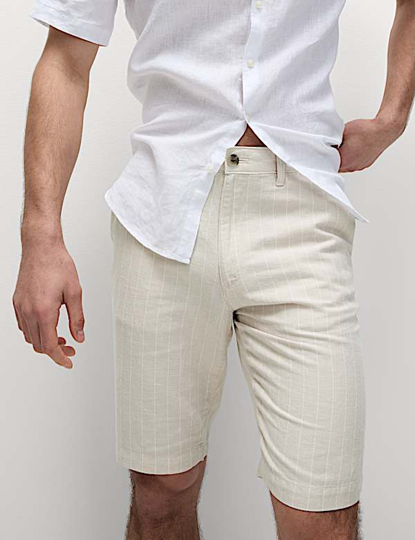 Regular Fit Cotton Linen Blend Chino Shorts