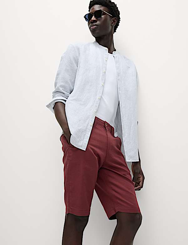 Regular Fit Cotton Linen Blend Chino Shorts - NL