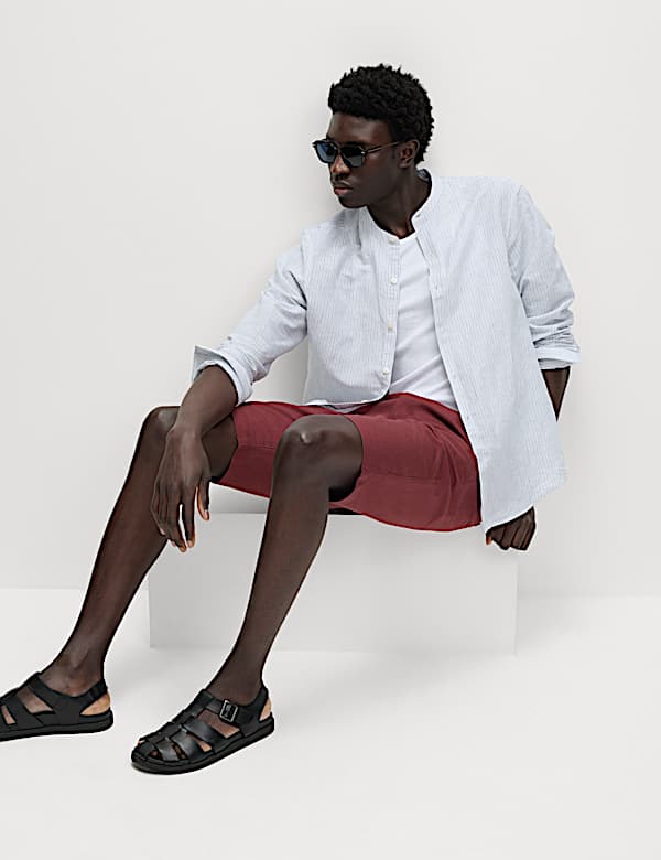 Regular Fit Cotton Linen Blend Chino Shorts - NL