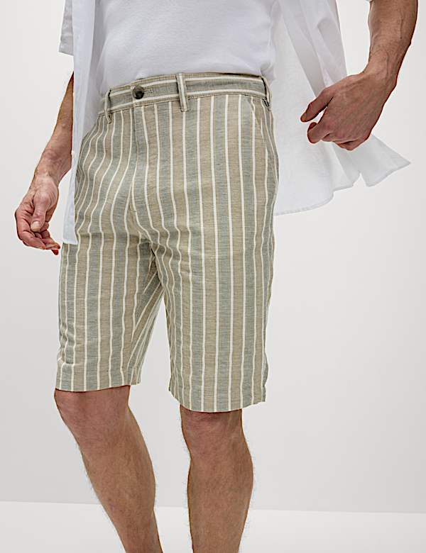 Regular Fit Cotton Linen Blend Chino Shorts