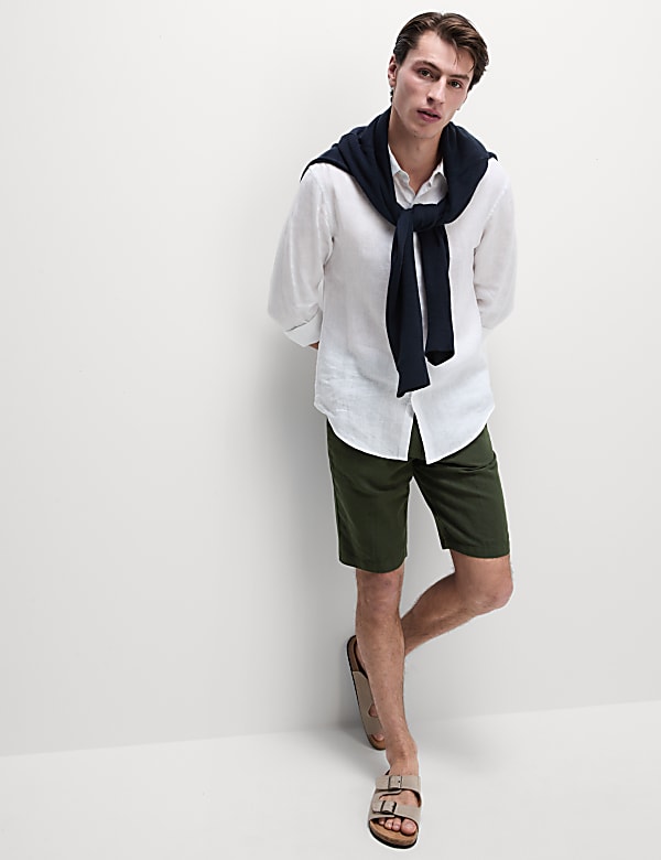 Celana Pendek Chino Regular Fit Campuran Katun Linen - ID