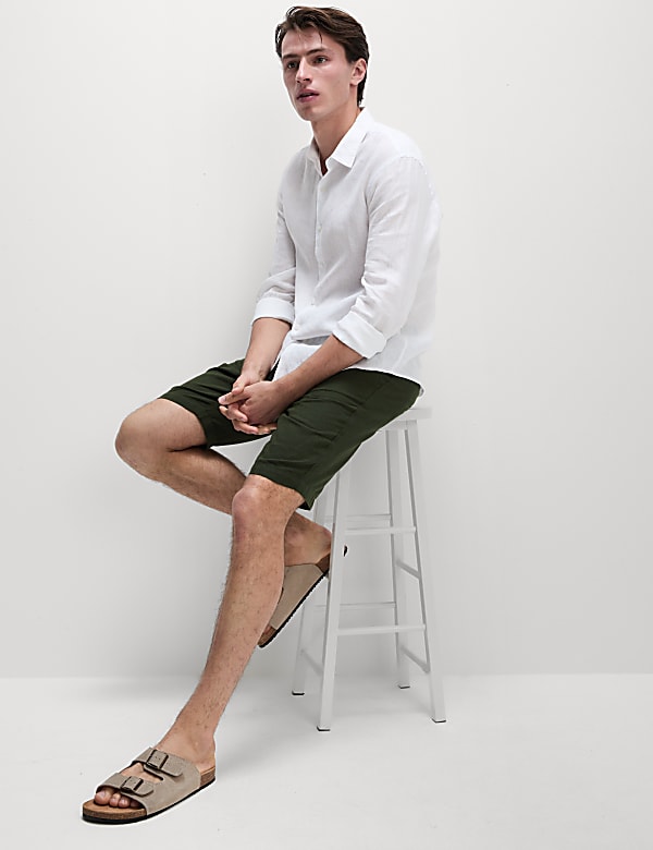 Celana Pendek Chino Regular Fit Campuran Katun Linen - ID