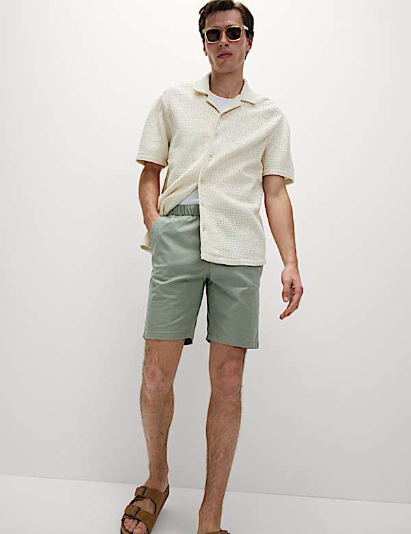 Cotton Linen Blend Elasticated Waist Shorts