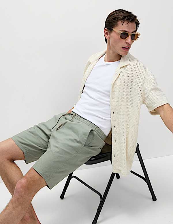 Cotton Linen Blend Elasticated Waist Shorts