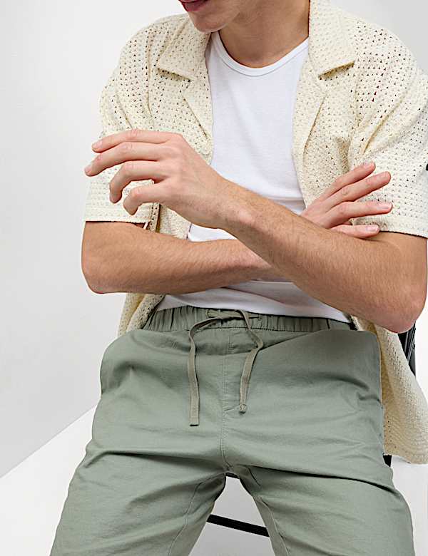 Cotton Linen Blend Elasticated Waist Shorts