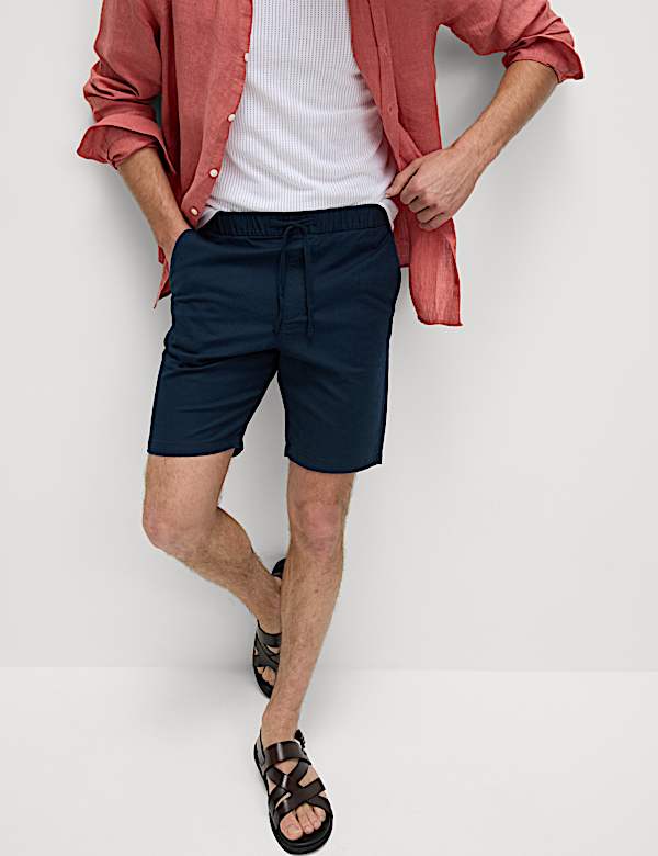 Cotton Linen Blend Elasticated Waist Shorts