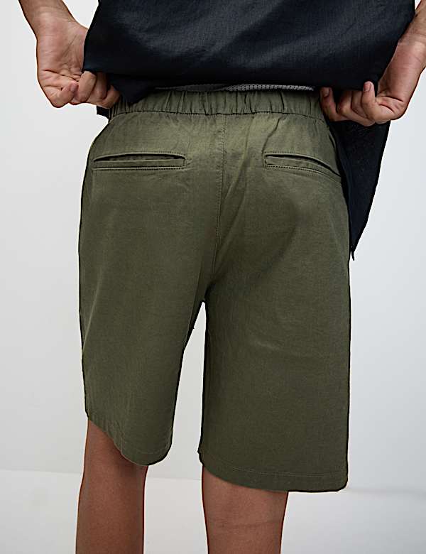Cotton Linen Blend Elasticated Waist Shorts
