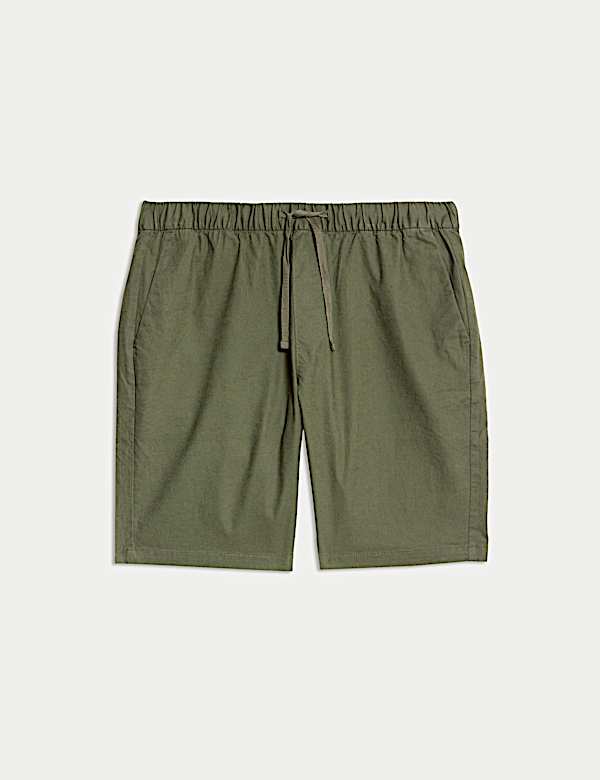 Cotton Linen Blend Elasticated Waist Shorts - AL