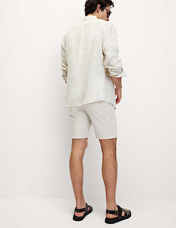 Cotton Linen Blend Elasticated Waist Shorts