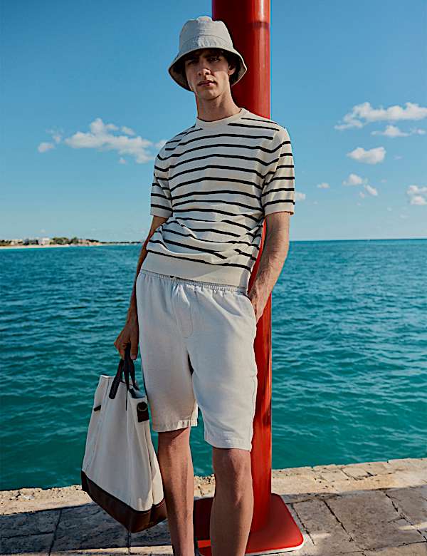 Cotton Linen Blend Elasticated Waist Shorts