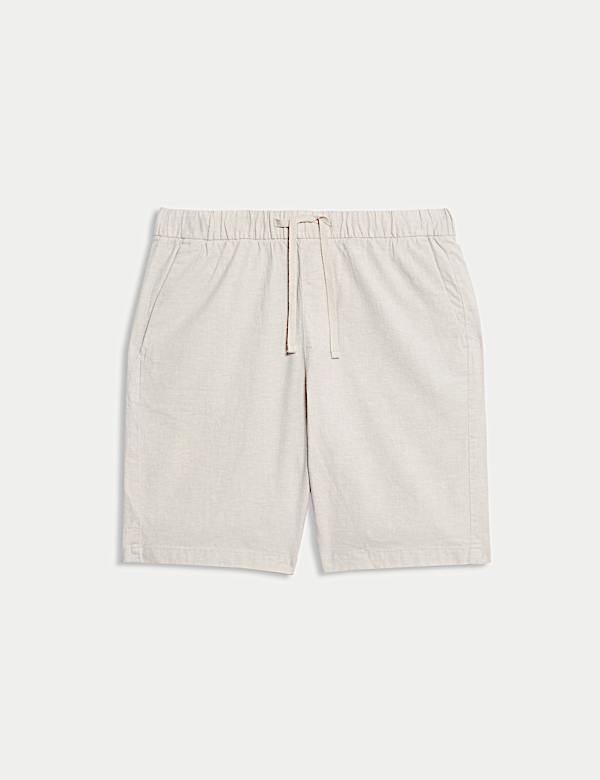 Celana Pendek Pinggang Elastis Campuran Katun Linen - ID