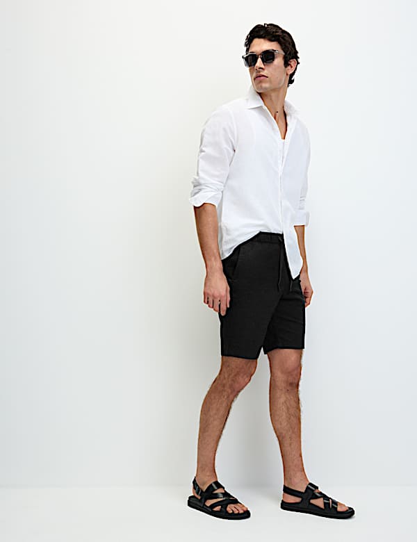 Cotton Linen Blend Elasticated Waist Shorts