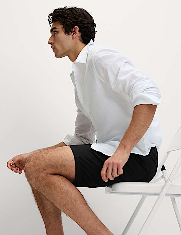 Cotton Linen Blend Elasticated Waist Shorts