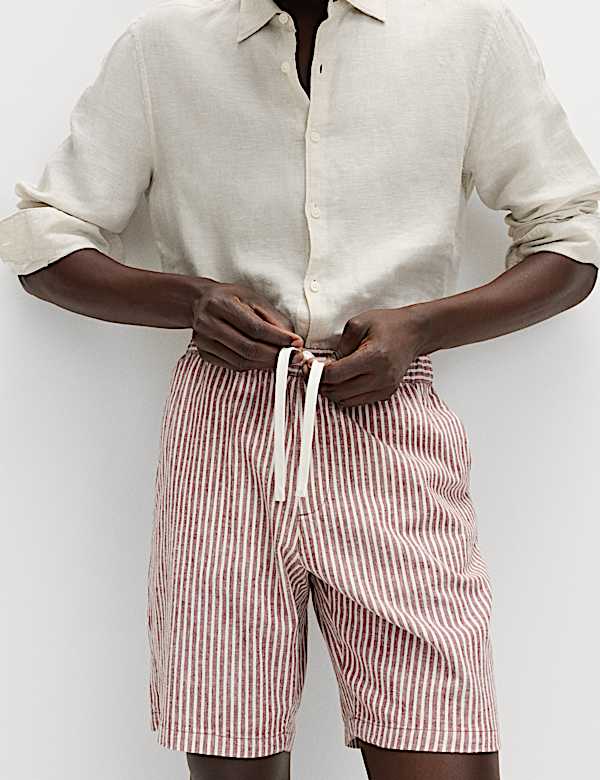 Cotton Linen Blend Stretch Shorts - PT