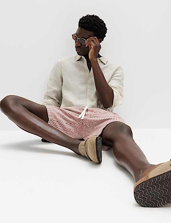 Cotton Linen Blend Stretch Shorts - PT