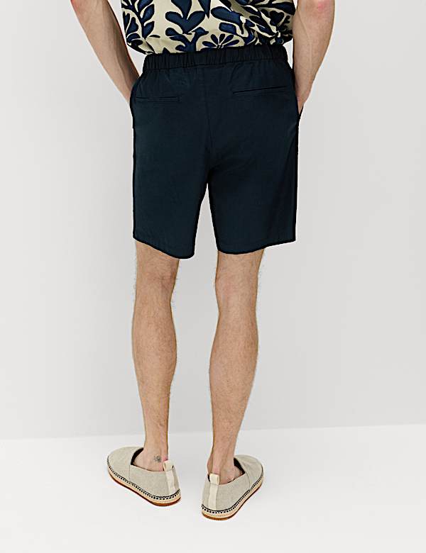 Cotton Linen Blend Stretch Shorts