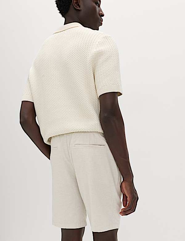 מכנסיים קצרים מבד נמתח מתערובת כותנה ופשתן - IL