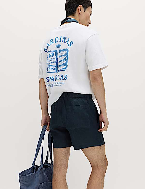 מכנסיים קצרים עם מותן אלסטי מפשתן טהור - IL