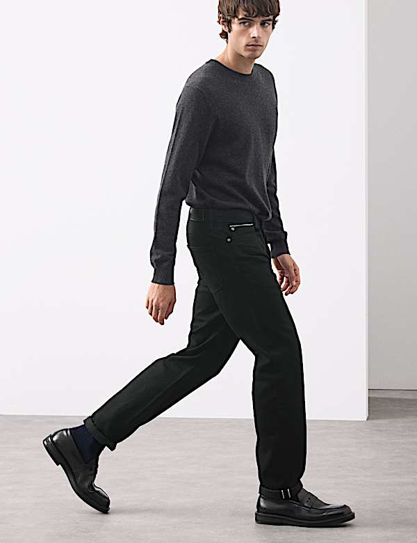 Straight Fit Pure Cotton Selvedge Jeans - DK