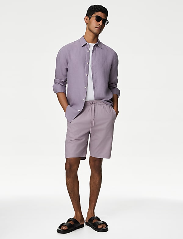 Linen Blend Elasticated Waist Stretch Shorts