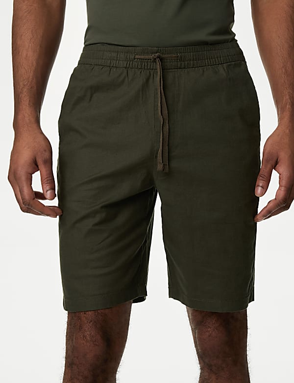 Linen Blend Elasticated Waist Stretch Shorts - DK