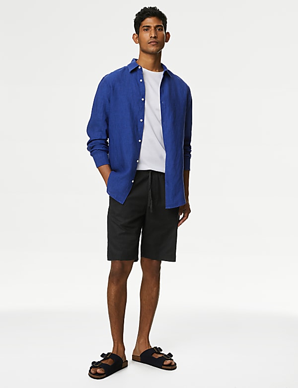 Linen Blend Elasticated Waist Stretch Shorts