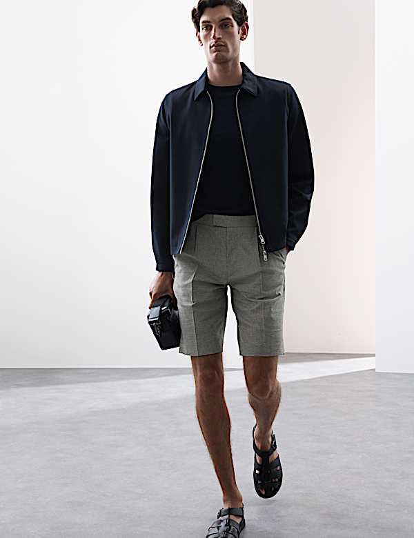 Cotton Blend Textured Stretch Shorts - HU