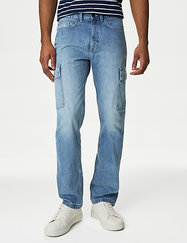 Straight Fit Denim Cargo Jeans - AL