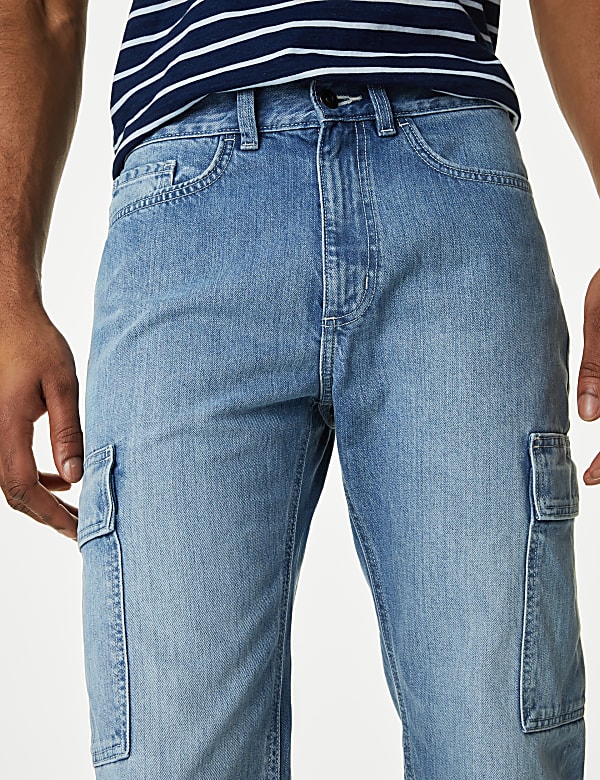 Straight Fit Denim Cargo Jeans